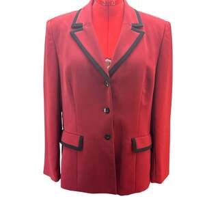 Le Suit Red Black Trim 2 Button Blazer Dress Jacket Women 18